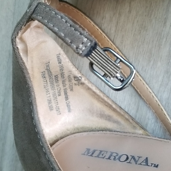 Merona Ankle Brace Khaki Suede Open Toe Heels Sandals Size 8.5 - Picture 3 of 12